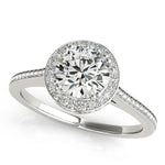 1 1/2 ct tw Halo Round Engagement Ring with F Color VS Clarity GIA Certified Diamond