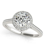 1 1/2 ct tw Halo Round Engagement Ring with F Color VS Clarity GIA Certified Diamond