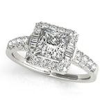 1 1/2 ct tw Halo Princess & Cushion Cut Engagement Ring with F Color VS Clarity GIA Certified Diamond