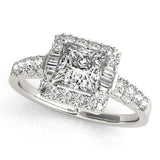 1 1/2 ct tw Halo Princess & Cushion Cut Engagement Ring with F Color VS Clarity GIA Certified Diamond