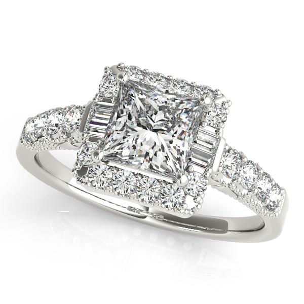 1 1/2 ct tw Halo Princess & Cushion Cut Engagement Ring with F Color VS Clarity GIA Certified Diamond