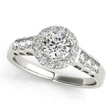 1/2 ct tw Halo Round Engagement Ring with F Color VS Clarity GIA Certified Diamond