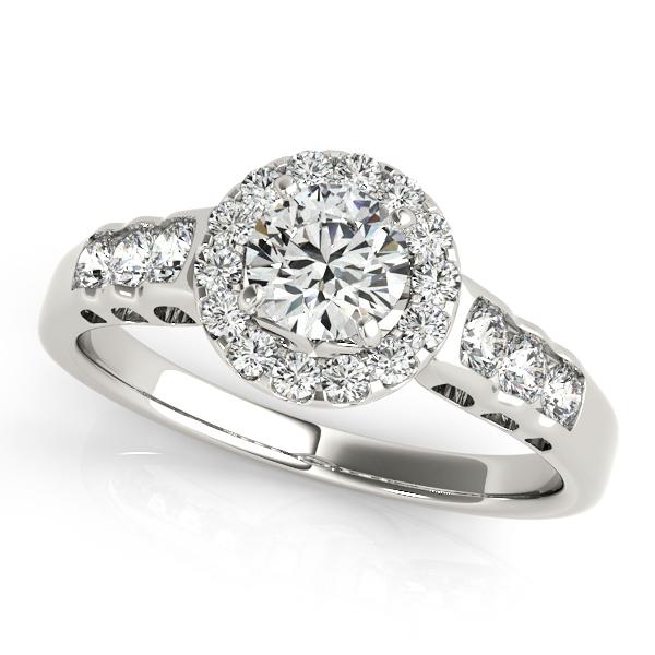 1/2 ct tw Halo Round Engagement Ring with F Color VS Clarity GIA Certified Diamond