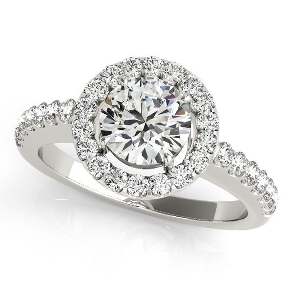 1 1/2 ct tw Halo Round Engagement Ring with F Color VS Clarity GIA Certified Diamond