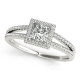 1 ct tw Halo Princess & Cushion Cut Engagement Ring with F Color VS Clarity GIA Certified Diamond