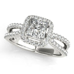 3/4 ct tw Halo Princess & Cushion Cut Engagement Ring with F Color VS Clarity GIA Certified Diamond