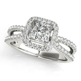 3/4 ct tw Halo Princess & Cushion Cut Engagement Ring with F Color VS Clarity GIA Certified Diamond