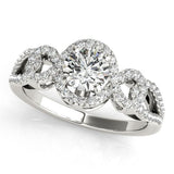 1/3 ct tw Halo Round Engagement Ring with F Color VS Clarity GIA Certified Diamond