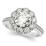 1 1/2 ct tw Halo Round Engagement Ring with F Color VS Clarity GIA Certified Diamond