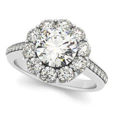 1 1/2 ct tw Halo Round Engagement Ring with F Color VS Clarity GIA Certified Diamond