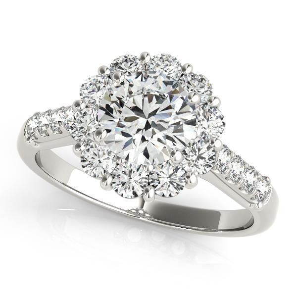1 1/2 ct tw Halo Round Engagement Ring with F Color VS Clarity GIA Certified Diamond
