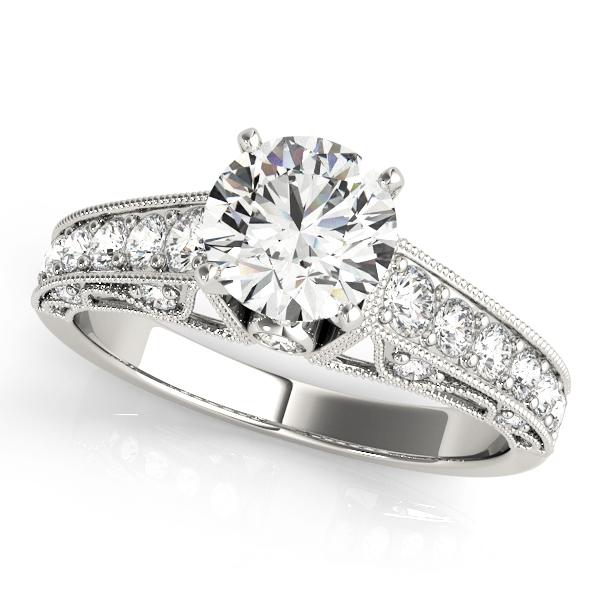 1/2 ct tw Antique StyleSingle  Row Prong Set Engagement Ring with F Color VS Clarity GIA Certified Diamond