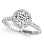 1 ct tw Halo Round Engagement Ring with F Color VS Clarity GIA Certified Diamond