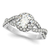 1 1/2 ct tw Halo Round Signature Bridal  Engagement Ring with F Color VS Clarity GIA Certified Diamond