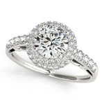 1 1/2 ct tw Halo Round  Engagement Ring with F Color VS Clarity GIA Certified Diamond