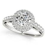 1 1/2 ct tw Halo Round  Engagement Ring with F Color VS Clarity GIA Certified Diamond